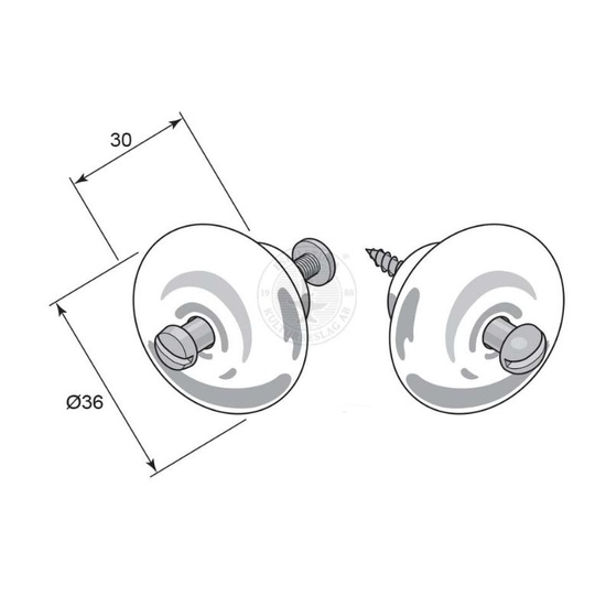 Porslinsknopp m mässingsskruv eller svart skruv,