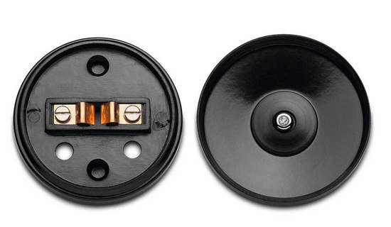 Ringledningsknapp i vit bakelit med svart knapp