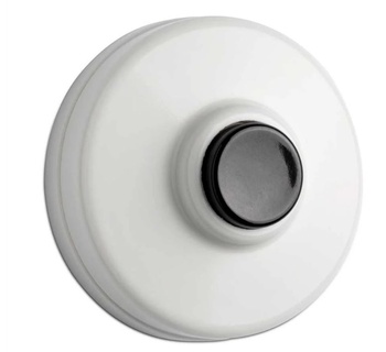 Ringledningsknapp i vit bakelit med svart knapp
