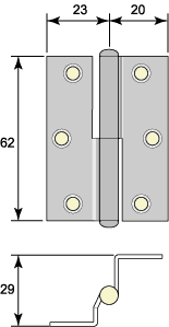 Vinkelbockat skåpgångjärn 2 1/2"