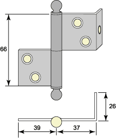 Franskt gångjärn för fönster, 66 mm