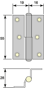 Vinkelbockat skåpgångjärn 2 1/4"