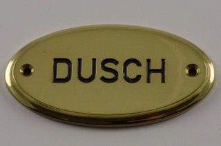 Oval skylt i mässing "Dusch"